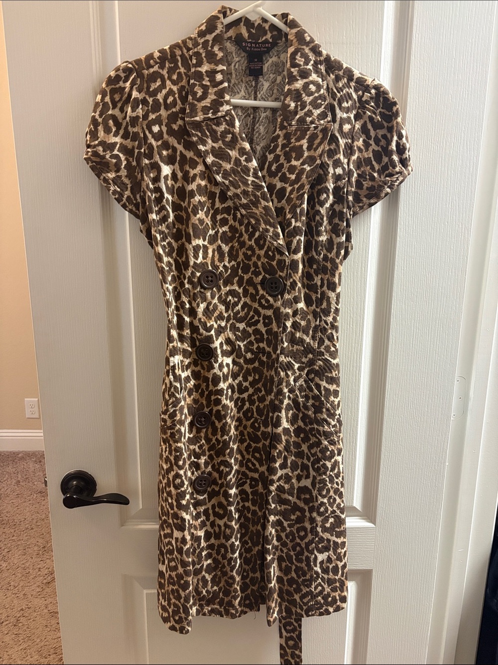 Signature by Robbie Bee Leopard-Print Brown & Cream Double-Breasted Dress